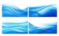 Vector set of abstract blue wavy background. Water, flow. Royalty Free Stock Photo