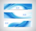 Vector set of abstract blue wavy headers, water flow banners.