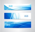 Vector set of abstract blue wavy headers, water flow banners.