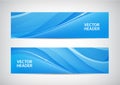 Vector set of abstract blue wavy headers, water flow banners.