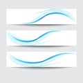Vector set of abstract blue wavy headers, water flow banners.
