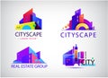 Vector set of abstract colorful city, building composition sign, icon, logo isolated. s Royalty Free Stock Photo