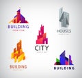 Vector set of abstract colorful city, building composition signs, icons, logos isolated. Geometric structure. Royalty Free Stock Photo