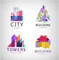 Vector set of abstract colorful city, building composition signs, icons, logos isolated. Towers, construction. Royalty Free Stock Photo