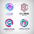 Vector set of abstract colorful loop logos, circle web Royalty Free Stock Photo