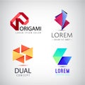 Vector set of abstract colorful ribbon logos, origami, paper 3d icons isolated. Identity for company, web site logos. Royalty Free Stock Photo