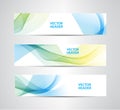 Vector set of abstract colorful wavy headers, water flow banners.