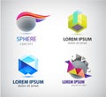 Vector set of abstract 3d logos. Sphere, crystal, origami company signs