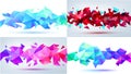 Vector set of abstract facet 3d shapes isolated. Horizontal crystal banners, posters, geometric backgrounds. Red, purple