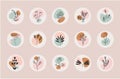 Vector set of abstract floral compositions. Boho, nature story templates - social net higlights, logos. Fluid organic Royalty Free Stock Photo