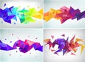 Vector set of abstract geometric 3d facet shapes, horizontal banners, backgrounds, wallpapers.