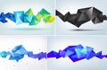 Vector set of abstract geometric 3d facet shapes, horizontal banners, backgrounds, wallpapers.