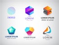 Vector set of abstract geometric 3d logos, shapes. Crystal facet origami Logo Collection. graphic design elements for Royalty Free Stock Photo