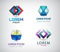 Vector set of abstract geometric 3d logos, shapes. Crystal facet origami Logo Collection. graphic design elements for Royalty Free Stock Photo