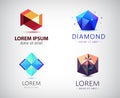 Vector set of abstract geometric 3d logos, shapes. Crystal facet origami Logo Collection. graphic design elements for Royalty Free Stock Photo