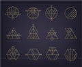 Vector set of abstract geometric logos. Art deco, hipster, golden line style. Circle, triangle, polygon linear shapes Royalty Free Stock Photo