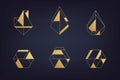 Vector set of abstract geometric logos. Art deco, hipster, golden line style. Circle, triangle, polygon linear shapes Royalty Free Stock Photo