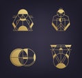 Vector set of abstract geometric logos. Art deco, hipster, golden line style. Circle, triangle, polygon linear shapes Royalty Free Stock Photo