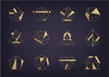 Vector set of abstract geometric logos. Art deco, hipster, golden line style. Hexagon, triangle, polygon linear shapes. Royalty Free Stock Photo