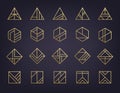 Vector set of abstract geometric logos. Art deco, hipster, golden Royalty Free Stock Photo