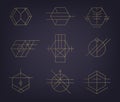 Vector set of abstract geometric logos. Art deco, hipster, golden line Royalty Free Stock Photo