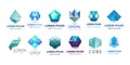 Vector set of abstract logo design, geometric technology icons, business 3d shapes collection. Origami, crystal forms Royalty Free Stock Photo