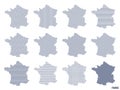 Vector set of abstract maps of France in different styles.