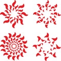 Vector set of abstract red with florid suns rays. Tattoo circle