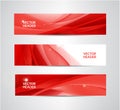 Vector set of abstract silk wavy headers, red banners. Royalty Free Stock Photo