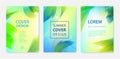 Vector set of abstract summer covers, posters, flyers, brochures. Wavy, sunny, palm leaves holiday design