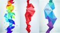 Vector set of abstract vertical facet banners, 3d crystal shapes.