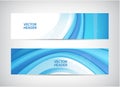 Vector set of abstract wavy horizontal headers, web banners. Water flow, stream. Royalty Free Stock Photo