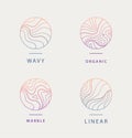 Vector set of abstract wavy minimal organic logos. Marble line emblem for business, badge, print, icon gradient. Nature