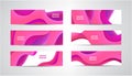 Vector set of abstract wavy pink banners, 3d flow shape horizontal Royalty Free Stock Photo