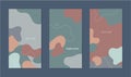 Vector set of of abstract wavy social net stories templates, minimal cover design collection. Organic shapes, military