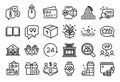 Vector set of Add gift, Book and Quote bubble line icons set. Vector