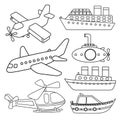 Vector set of air and water transport.