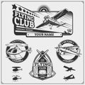 Vector set of airplane and helicopter emblems, labels, badges and design elements.