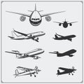 Vector set of airplanes silhouettes.