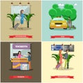 Vector set of airport concept design elements in flat style Royalty Free Stock Photo