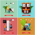 Vector set of airport concept design elements in flat style Royalty Free Stock Photo