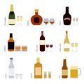 Vector set of alcohol bottles with glasses