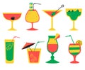 Vector set with alcohol cocktails. Flat cartoon style collection Royalty Free Stock Photo