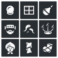 Vector Set of Alternative Medicine Icons. Vacuum therapy, Mustard plaster, Enema, Compress, Girudotherapy, Aromatherapy