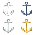 Vector Set of Anchors. Sketch and Cartoon Nautical Symbols Royalty Free Stock Photo