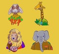vector Set animal cartoon set Bunny,giraffe,elephant and Lion