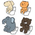 Vector set of animal using flush toilet