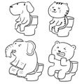 Vector set of animal using flush toilet