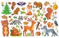 Vector set with animals and birds in a children`s style.