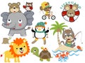 Vector set of animals cartoon in different activity Royalty Free Stock Photo